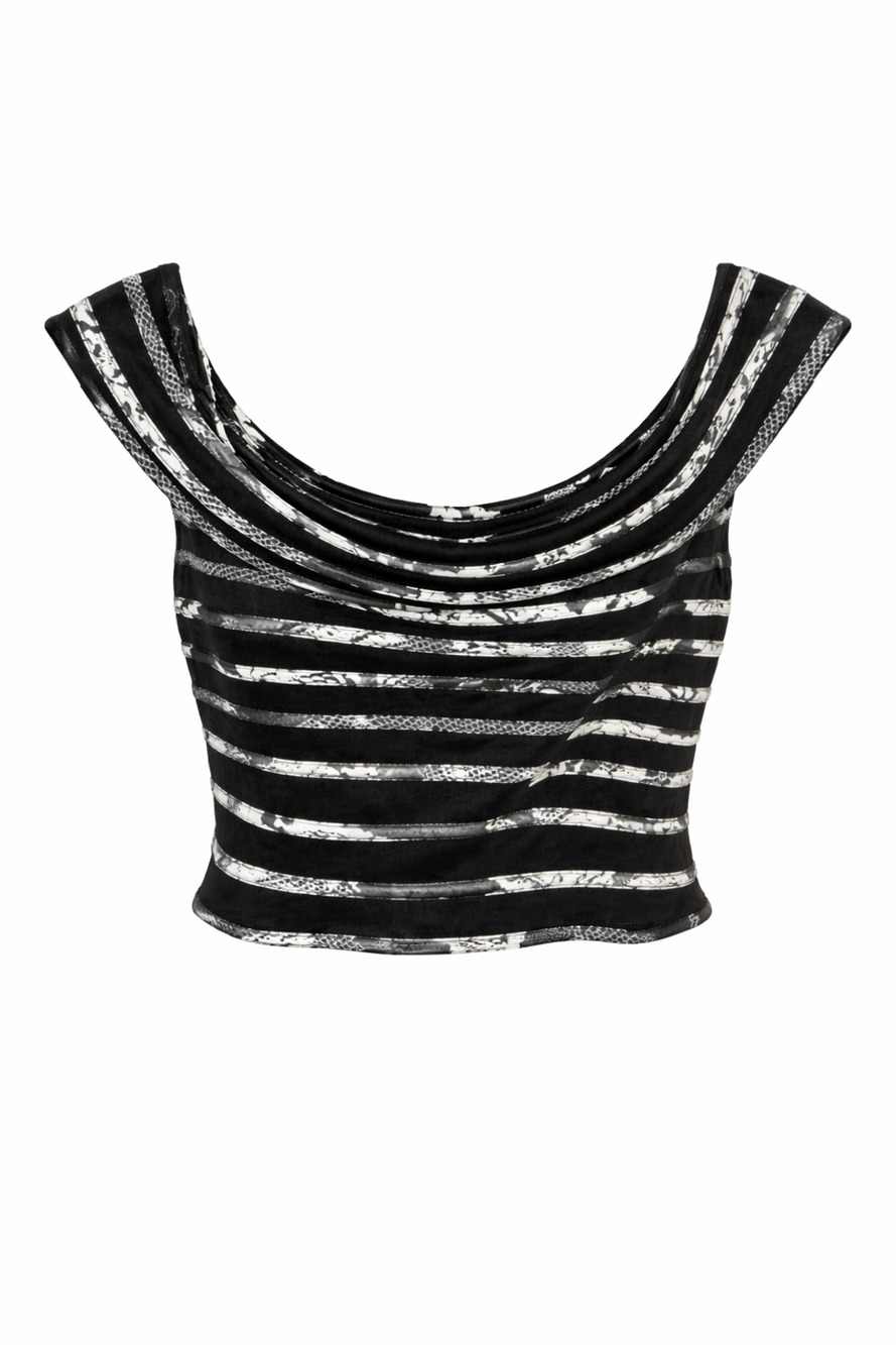JS Collection Black White Ruched Corset Peplum Top Y2K Grunge Small